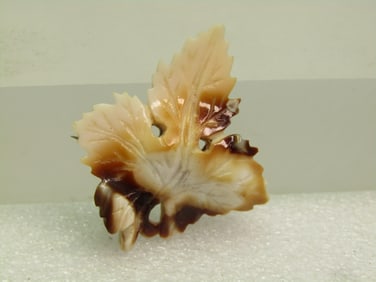 Vintage Brown/White Carved Leaf Brooch, C-Clasp, early 1900's