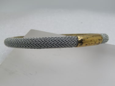 Vintage Sterling Vermeil Mesh Bangle Bracelet Two-Tone, 8" 1980's-1990's, Signed