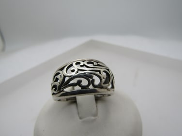 Vintage Sterling Scrolled Ring, Sz. 7. 1970's-1980's, Signed