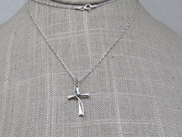 Vintage Sterling Cross Necklace with CZ, 24"