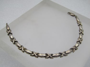 Vintage Silver X and Oval Link Bracelet - 7-1/8",FAS Silver, 1980's-1990's.