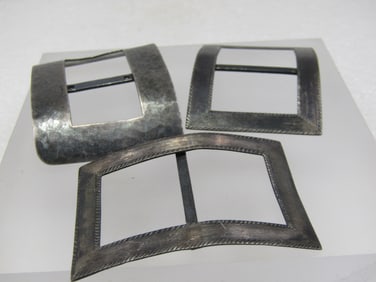 Vintage 3 Sterling Buckle Lot, Signed B.B.&B. and TPS, 1910-1930's