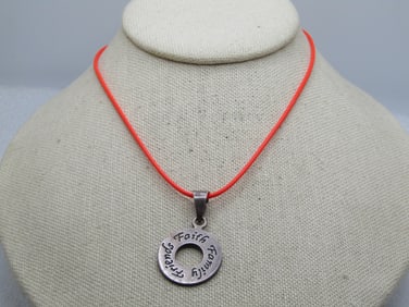 Vintage Sterlings Friends Faith Family Pendant on 20" Orange Cord., Signed, 1980's