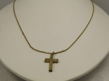 Vintage 12kt G.F. Cross Necklace, 18", Signed Luster, 1930's-1940's