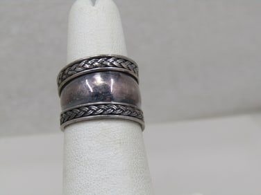 Vintage Sterling Wide Band Ring, Sz 6, Suarti, 14mm , Bali Style