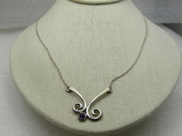 Vintage Sterling Amethyst Modernist Necklace, Poul Lysgaard Signed, 18"