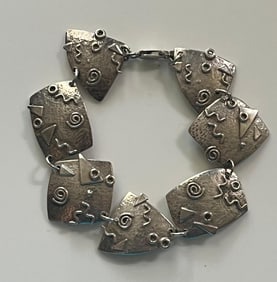 Estate Artisan Handmade Sterling Silver Multi Disk Bracelet