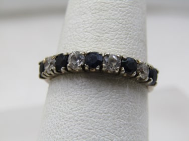 Vintage Sterling Sapphire & Clear Stone Ring, Sz. 8