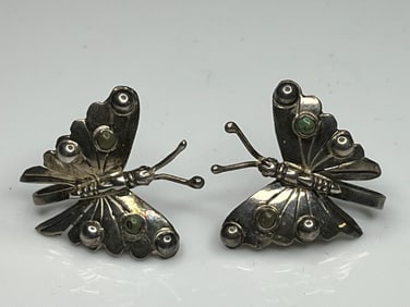 Vintage Sterling Silver MEXICO Butterfly Screw Back Earrings