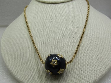 Vintage Sterling Vermeil Blue Enameled CZ Star Round Slide, 24", Signed