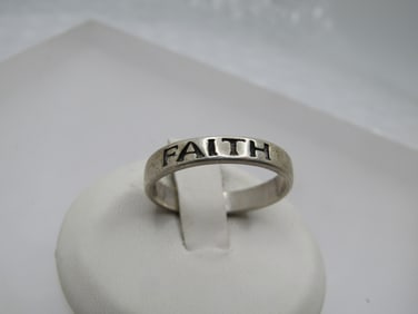 Vintage Sterling Faith Ring, Sz. 8, Premier Designs, 3.5mm, 1980's-1990's.