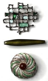 Vintage Norway Sterling Silver and enamel brooches, pin, and barrette