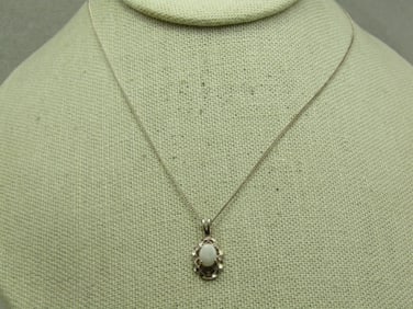Vintage Sterling White Stone Necklace, Signed Avon, 19"