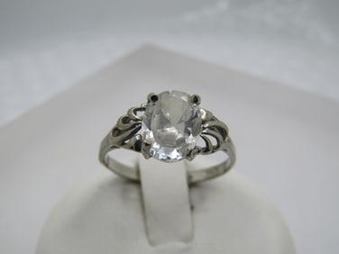 Vintage Silver Plated Clear Stone Ring, Sz. 8