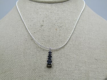 Sterling Black Spinel Pendant on 20" Plated Snake Chain