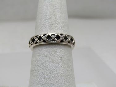 Vintage Sterling X CZ Band Ring, Sz. 6.5, Signed Brighton