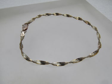 Vintage Sterling Twisted Herringbone Bracelet, 7.5", Italy, 1980's-1990's, Signed PT