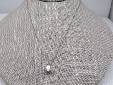 Vintage Sterling CZ Solitaire Necklace, 18" Sigined OTC