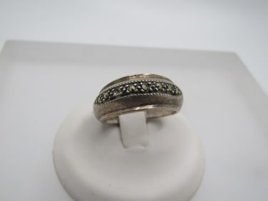 Vintage Sterling Marcasite Domed Band Ring, Sz. 7.25, Unisex, 1970's-1980's