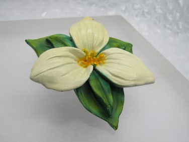 Vintage Tropical Flower Blossom Brooch, Carved Wood