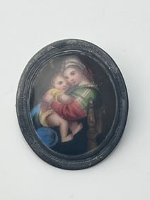 Vintage Silver & Porcelain Portrait Brooch