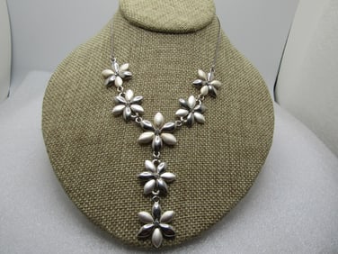Vintage Floral Blossom & Rhinestone Drop Necklace, 18", 1980's-1990's