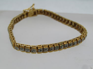 Vintage Sterling Goldwashed Illusion Tennis Bracelet 7", 1980's-1990's