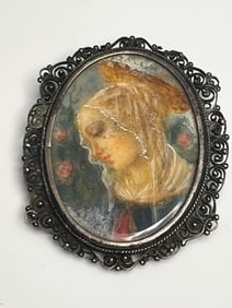 Vintage Filigree Silver 800 Framed Portrait Brooch