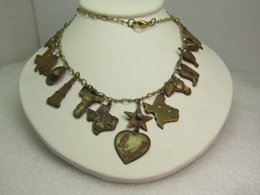 Vintage 22 Charm Texas/Southwestern Necklace, 26", 1970's-1980's