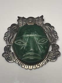 Large Vintage TAXCO 980 Sterling Silver and Carved Stone Brooch/Pin