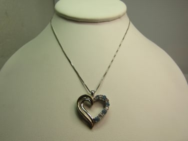 Vintage Sterling 10k Topaz Heart Necklace, 16", 1980's-1990's