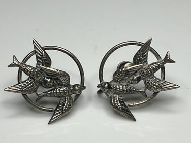 Vintage BEAU Sterling Silver Flying Bird Screw Back Earrings