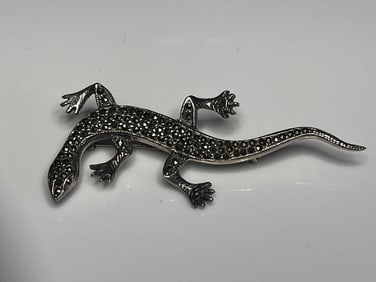 Vintage Sterling Silver Marcasite Lizard Brooch
