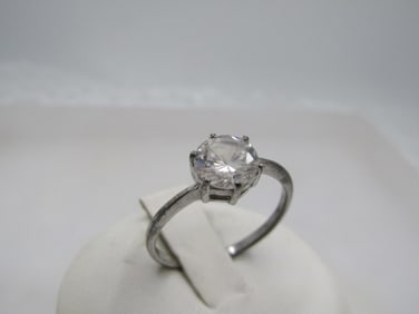 Vintage Sterling Clear CZ Ring, Sz. 8, Engagement. .80 ctw