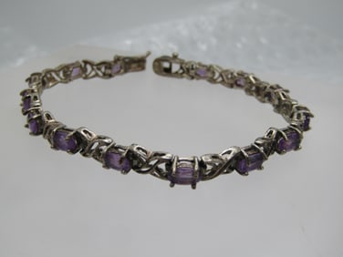 Vintage Silver Plated Amethyst Tennis Bracelet, 7.5", X and O
