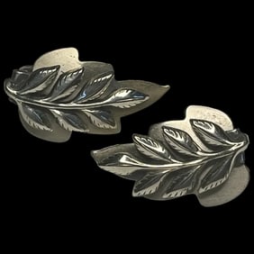 Vintage Leaf Sterling Silver Clip Earrings