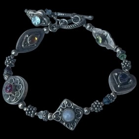 Estate Sterling Silver Double Sided Cabachon Bracelet