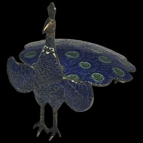 Vintage Sterling Silver and Enamel Articulated Peacock Brooch/Pin