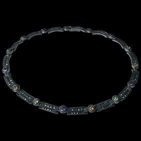 Estate Sterling Silver Marcasite and Gemstone Necklace