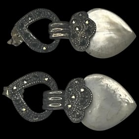 Vintage Sterling Silver Marcasite and Moonstone Heart Earrings