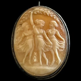 Vintage Silver and Shell Three Dancing Ladies Pendant/ Brooch