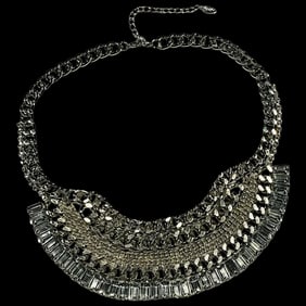 Estate NOBIA Statement Chain and Rhinestone Bib Necklace