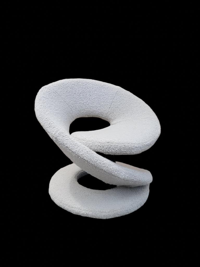 Vintage Postmodern Louis Durot Style Spiral Ribbon Lounge Newly Upholstered in Boucle: Vintage Postmodern Louis Durot Style Spiral Ribbon Lounge Newly Upholstered in Boucle This is a vintage post modern Louis Durot style sculptural spiral ribbon lounge chair. This has been newly upholst