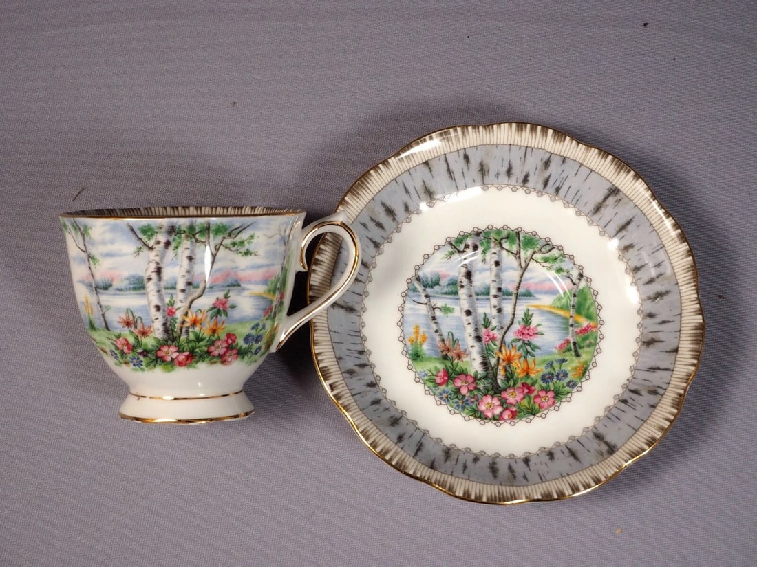 Royal Albert Silver Birch Coffee Tea cup Saucer Bone China England: This is very beautiful set of Coffee/Tea Cup and Saucer from the famous Silver Birch Collection. The set is made by Royal Albert in England. It is properly marked with Royal Albert back stamp. The pat