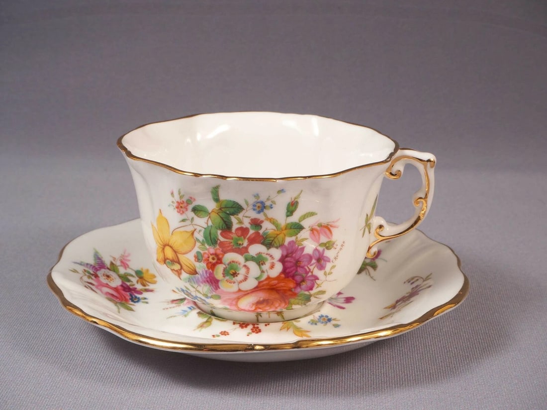 Hammersley LADY PATRICIA Signed F Howard Coffee Tea Cup Saucer Set England: This is a beautiful vintage Bone China set of one Coffee/Teacup with Saucer made by Hammersley in England. The set is in the famous Lady Patricia pattern. The Lady Patricia pattern was one of Hammersl