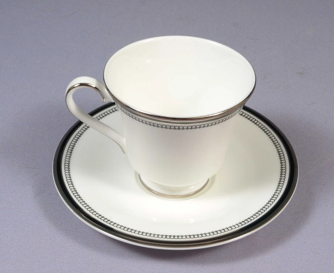 ROYAL DOULTON SARABANDE Coffee Tea cup Saucer Set England H 5023 Vintage Silver: This is a gorgeous Bone china set of Coffee/Teacup and a Saucer. The set is from the Sarabande (H5023) pattern by Royal Doulton, Made in England. This pattern has been discontinued, it was originally