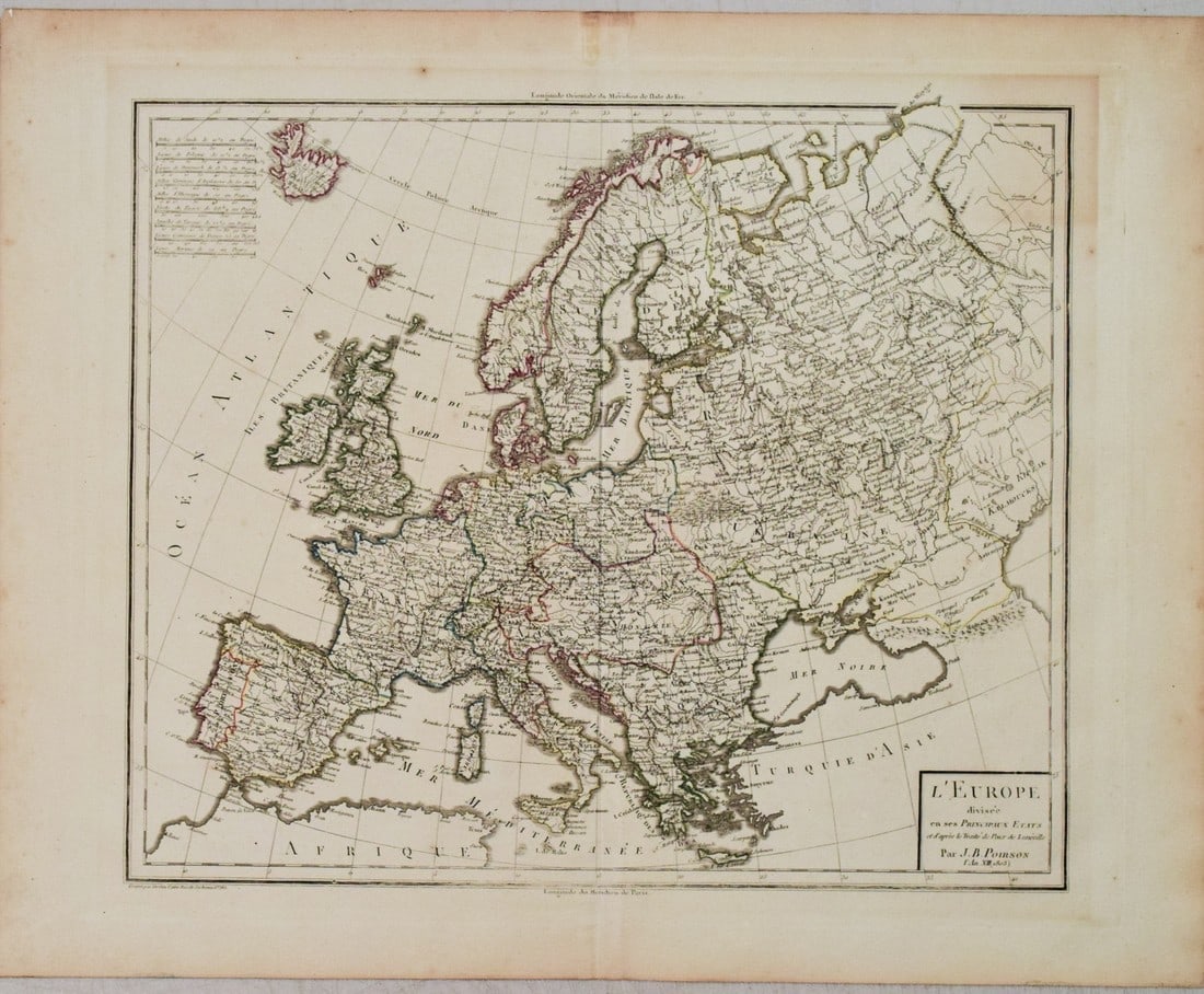 1803 Poirson Map of Europe -- L'Europe divisee en ses Principaux Etats et d'apres le Traite de Paix (1 of 1)