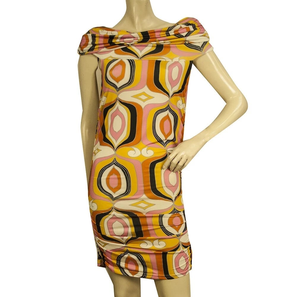 Matthew Multicolor Printed Off Shoulders Draped mini Bodycon Dress size 2: Anna Molinari Geometrical Printed Black White Silk Draped mini Dress Matthew Multicolor Printed Off Shoulders Draped mini Bodycon Dress size 2 Vivid, multicolor, kaleidoscopic print dress that feature