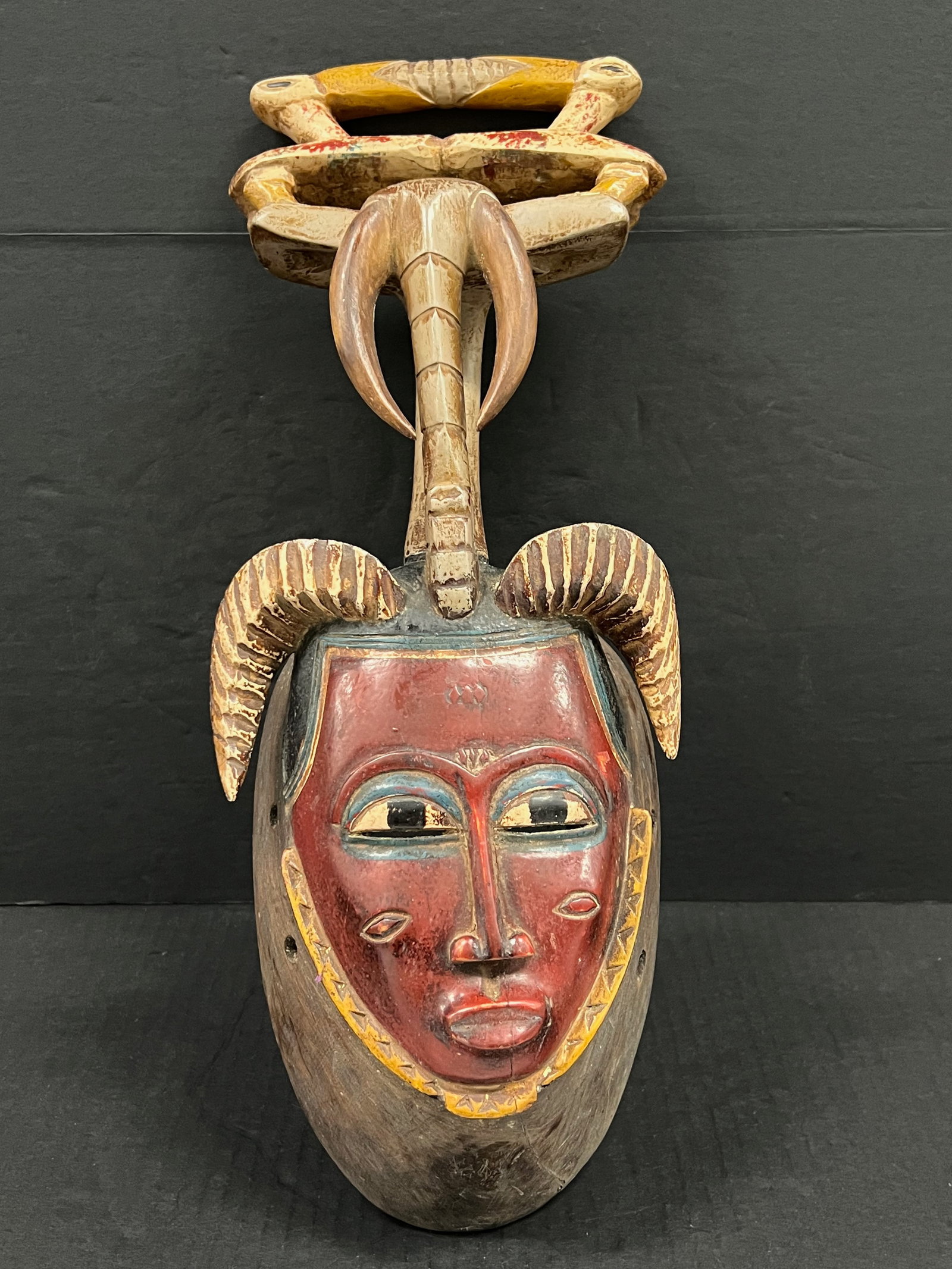 Guru Mask: Title: Guru Mask Date/Period: Late 20th Century Dimension: 17" h x 6.5" w Material: Wood Additional Information: African Tribal Art Guru Mask Reserve: $100.00 Shipping: Domestic: Flat-rate of $30.00 t
