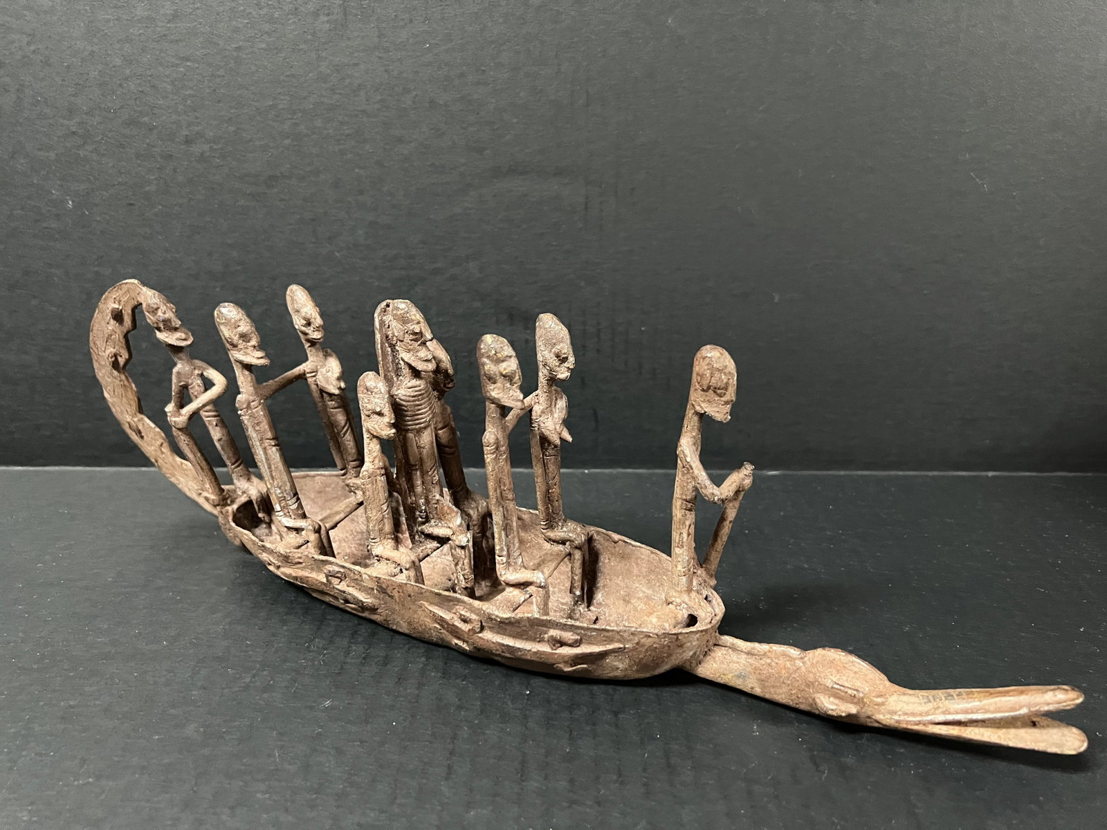 Dogon Bronze Boat: Title: Dogon Bronze Boat Date/Period: Late 20th Century Dimension: 5.5" h x 17" w Material: Bronze Additional Information: African Tribal Art Dogon Bronze Boat Reserve: $150.00 Shipping: Domestic: Fla